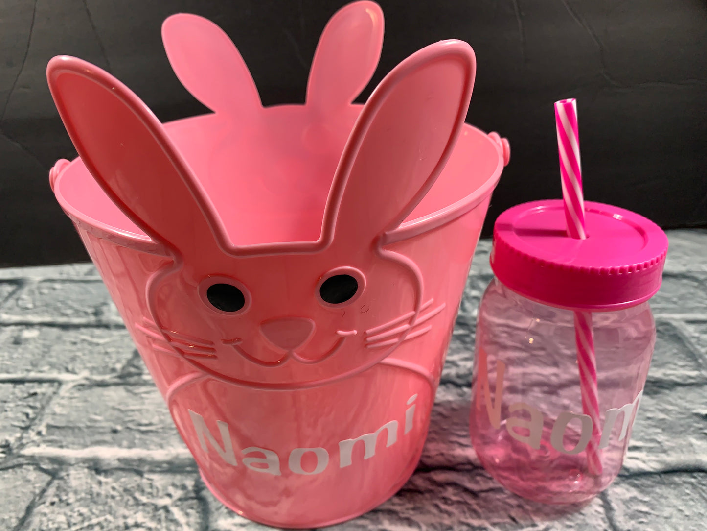 Customized Easter Bucket and Kids Cup w/Straw